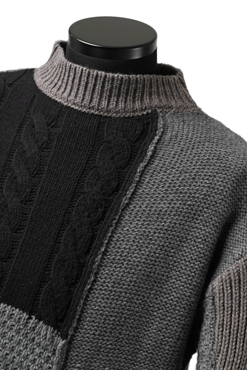 Load image into Gallery viewer, ISAMU KATAYAMA BACKLASH MOCK NECK PATCHWORK KNIT PULLOVER / ALPACA WOOL (GREY)