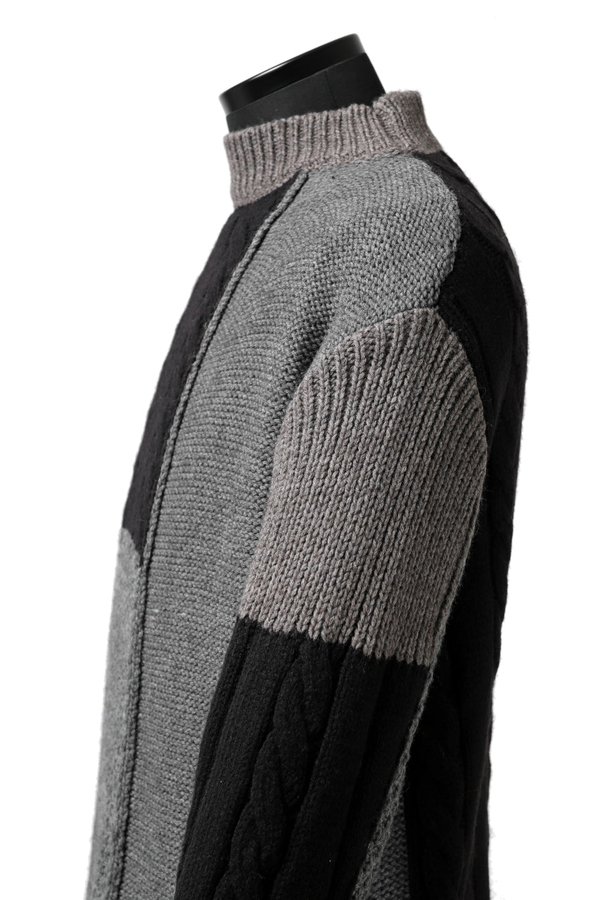 Load image into Gallery viewer, ISAMU KATAYAMA BACKLASH MOCK NECK PATCHWORK KNIT PULLOVER / ALPACA WOOL (GREY)