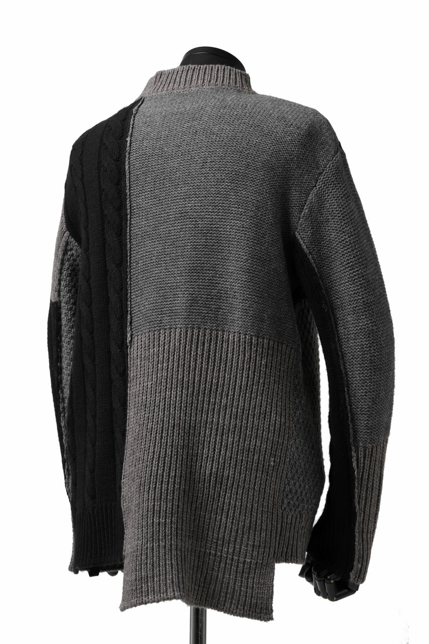 Load image into Gallery viewer, ISAMU KATAYAMA BACKLASH MOCK NECK PATCHWORK KNIT PULLOVER / ALPACA WOOL (GREY)