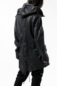 Load image into Gallery viewer, ISAMU KATAYAMA BACKLASH MODS COAT / GOAT LEATHER (GARMENT + SPRAY DYED BLACK)