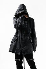 Load image into Gallery viewer, ISAMU KATAYAMA BACKLASH MODS COAT / GOAT LEATHER (GARMENT + SPRAY DYED BLACK)
