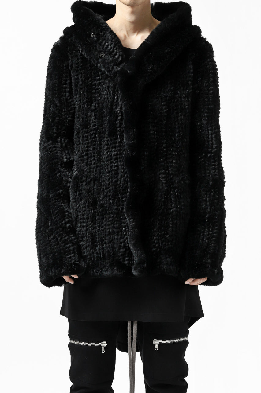 Load image into Gallery viewer, ISAMU KATAYAMA BACKLASH HOODIE KNIT BLOUSON / RABIT FUR (BLACK)