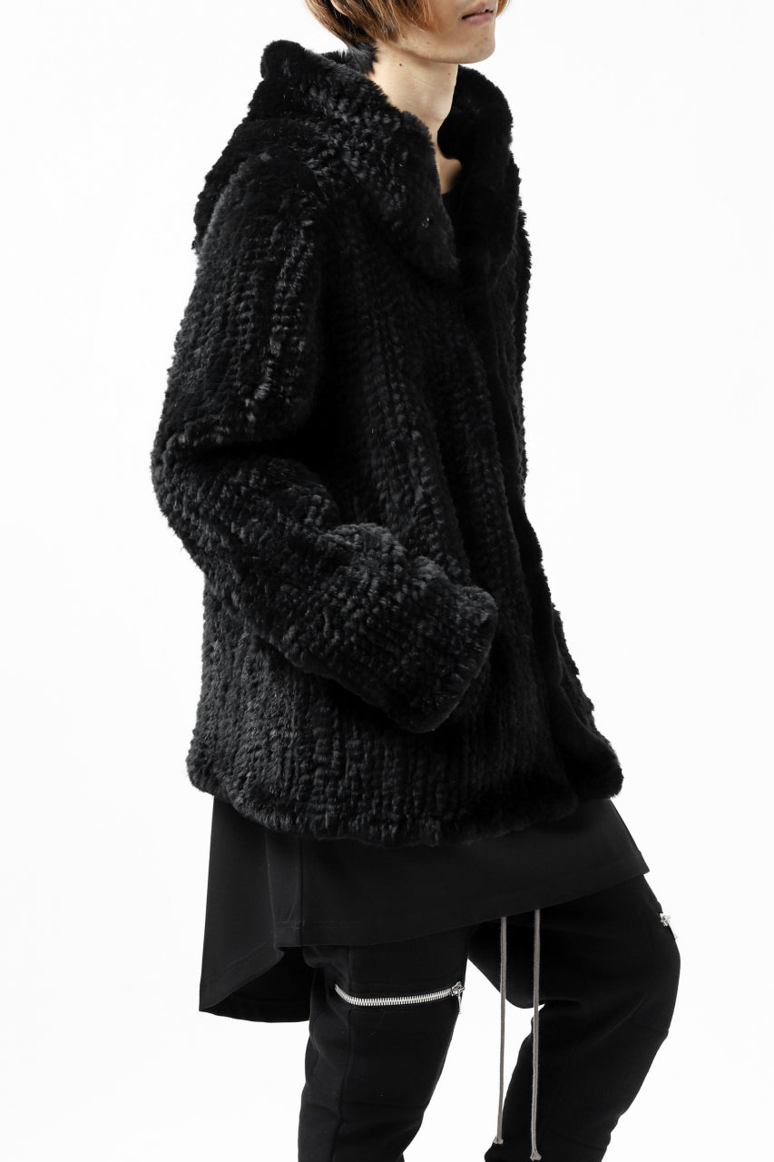 Load image into Gallery viewer, ISAMU KATAYAMA BACKLASH HOODIE KNIT BLOUSON / RABIT FUR (BLACK)