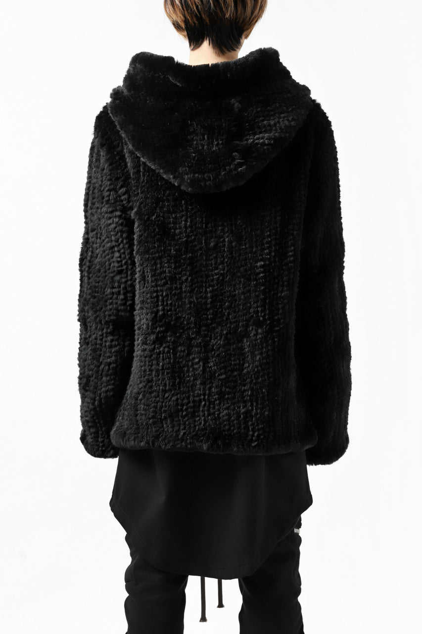 Load image into Gallery viewer, ISAMU KATAYAMA BACKLASH HOODIE KNIT BLOUSON / RABIT FUR (BLACK)