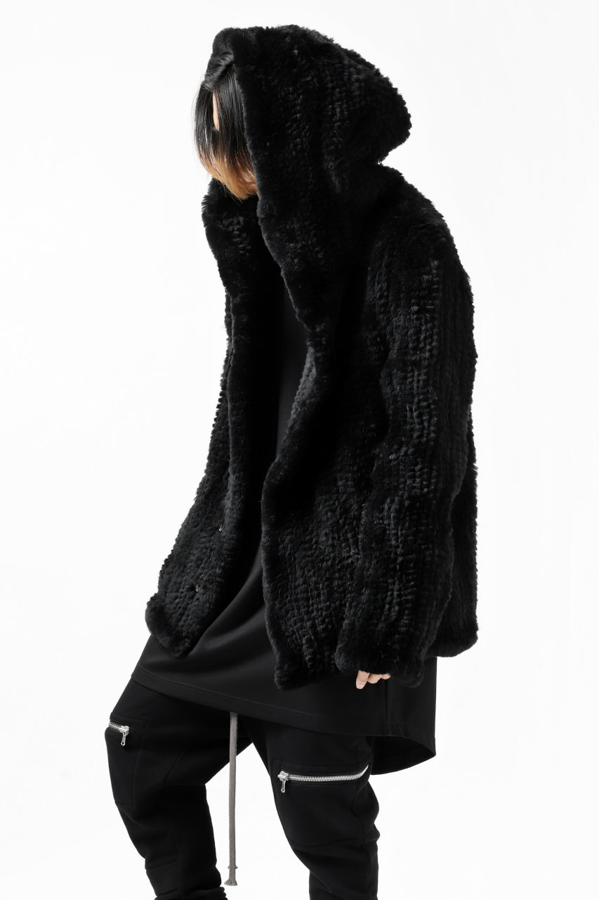 Load image into Gallery viewer, ISAMU KATAYAMA BACKLASH HOODIE KNIT BLOUSON / RABIT FUR (BLACK)
