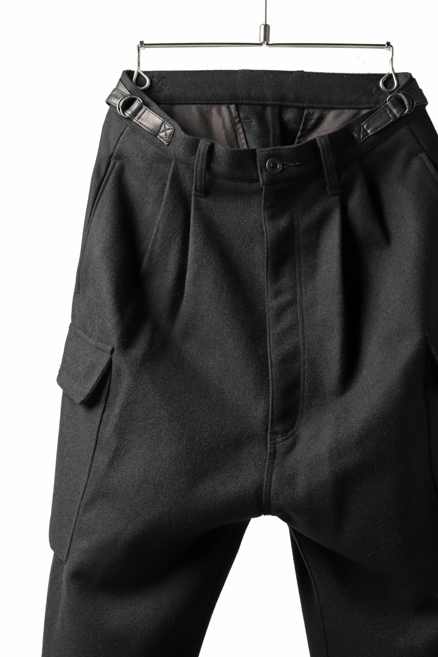 画像をギャラリービューアに読み込む, ISAMU KATAYAMA BACKLASH LOW CROTCH CARGO PANTS / CASHMERE WOOL MELTON (BLACK)