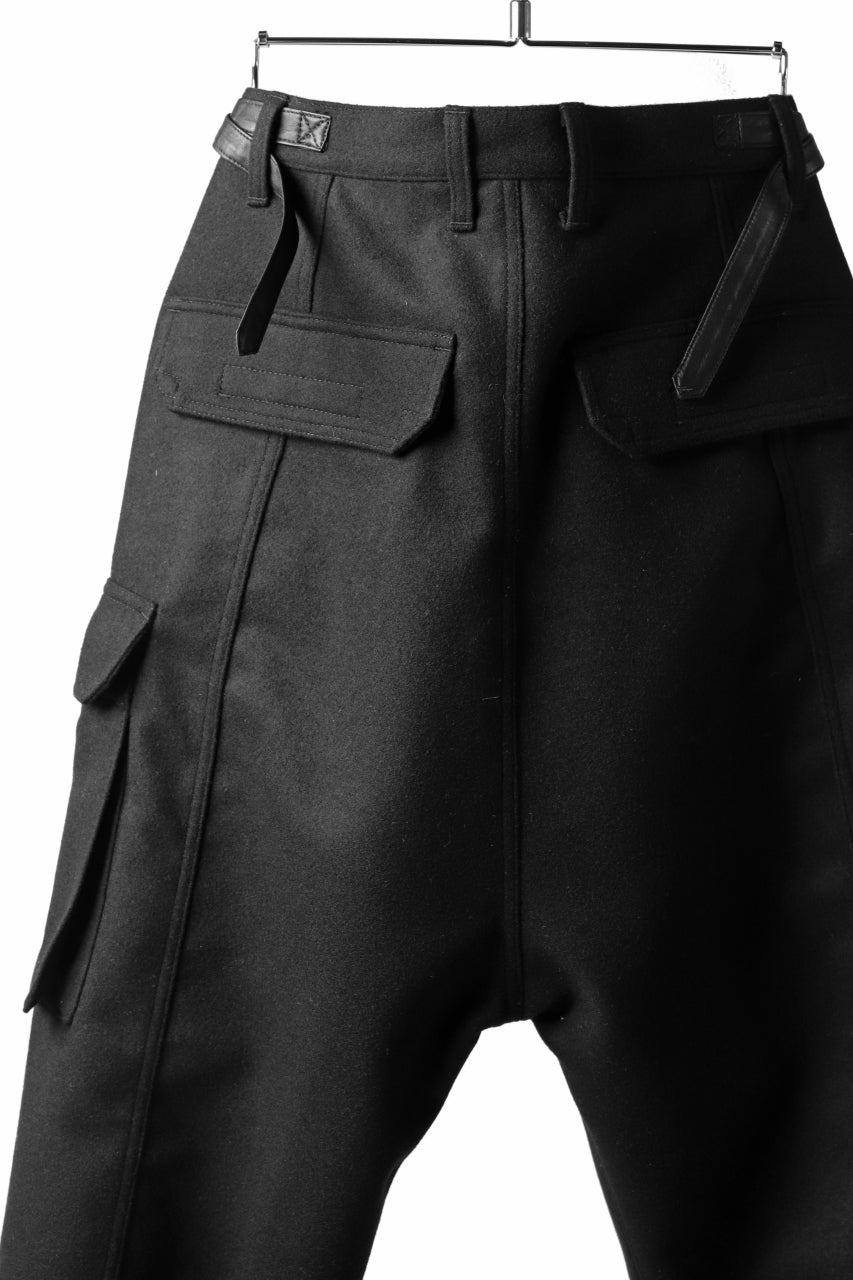 画像をギャラリービューアに読み込む, ISAMU KATAYAMA BACKLASH LOW CROTCH CARGO PANTS / CASHMERE WOOL MELTON (BLACK)