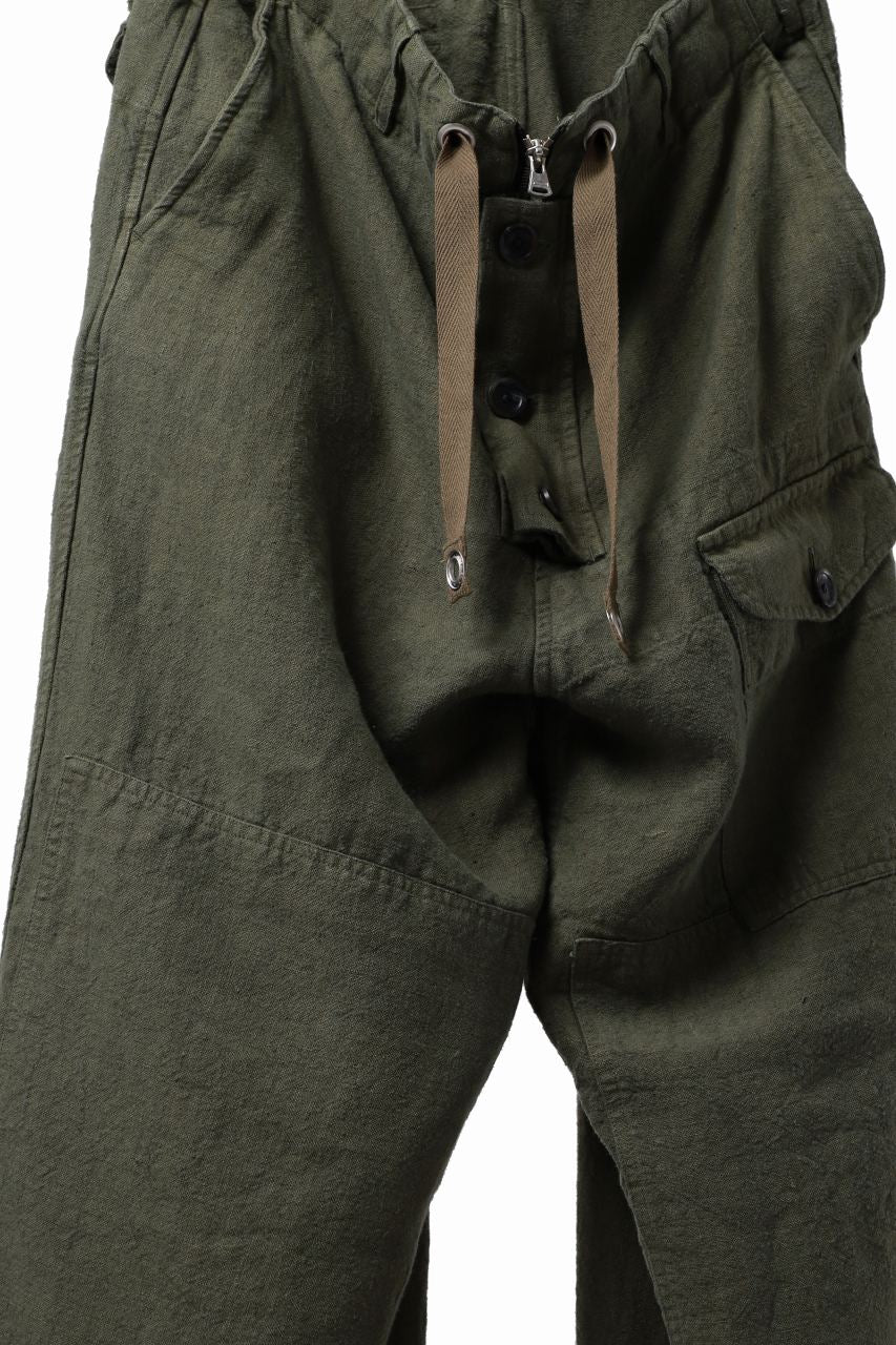 Load image into Gallery viewer, ISAMU KATAYAMA BACKLASH MILITARY TROUSERS / GARMENT NATURAL DYED LINEN CANVAS (KHAKI)