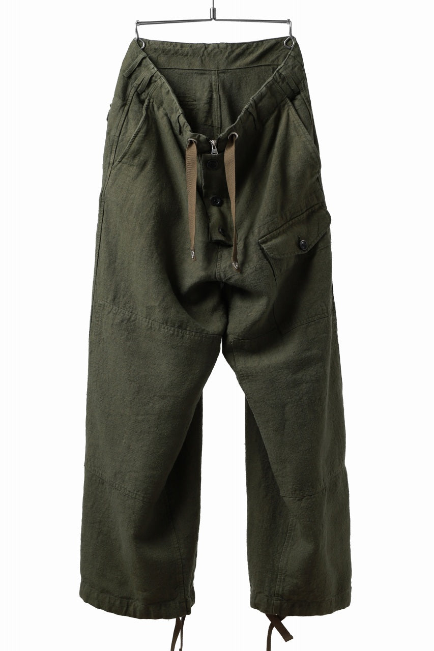 Load image into Gallery viewer, ISAMU KATAYAMA BACKLASH MILITARY TROUSERS / GARMENT NATURAL DYED LINEN CANVAS (KHAKI)