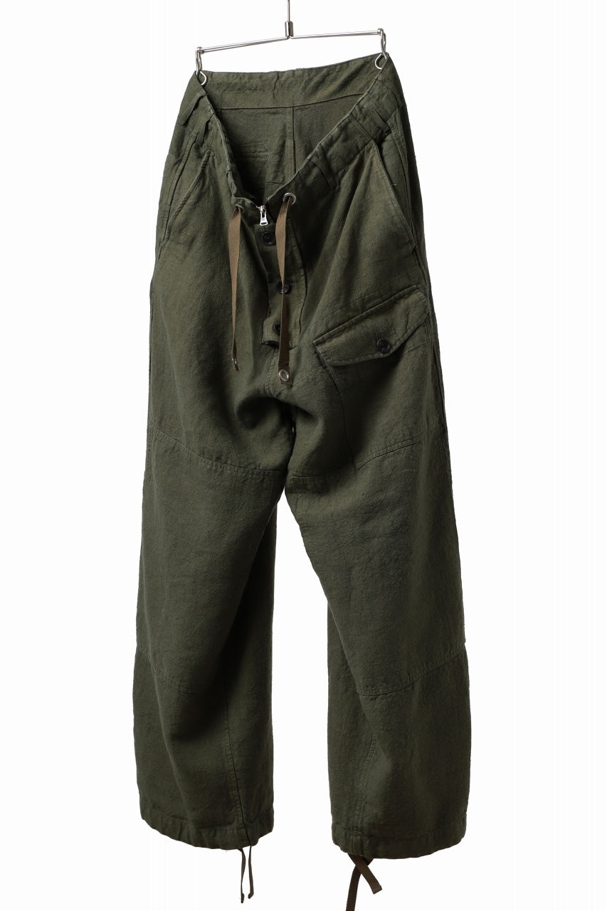 Load image into Gallery viewer, ISAMU KATAYAMA BACKLASH MILITARY TROUSERS / GARMENT NATURAL DYED LINEN CANVAS (KHAKI)