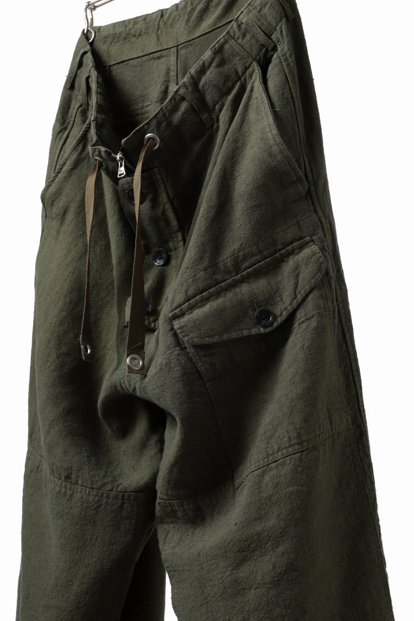 Load image into Gallery viewer, ISAMU KATAYAMA BACKLASH MILITARY TROUSERS / GARMENT NATURAL DYED LINEN CANVAS (KHAKI)