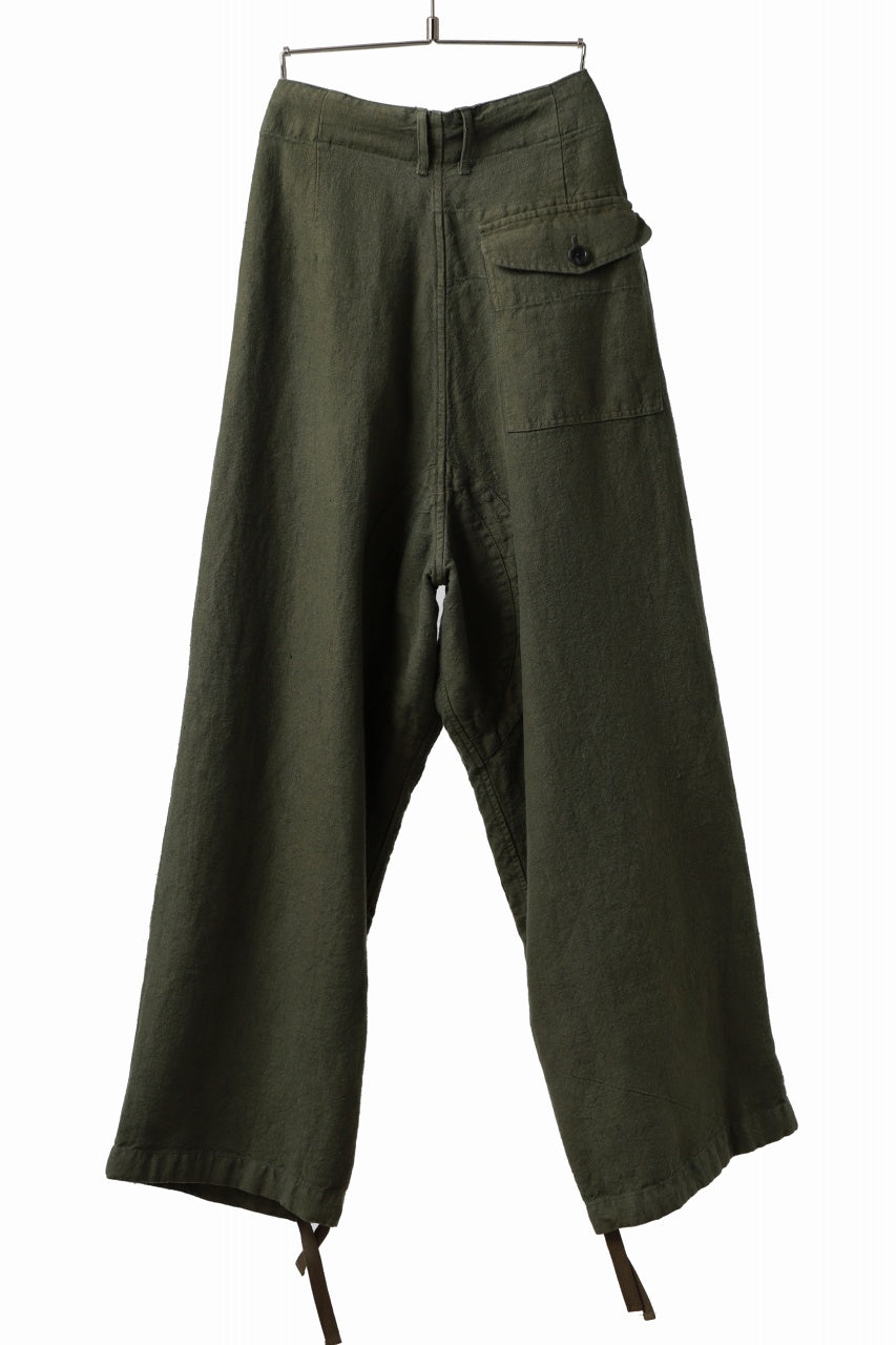 画像をギャラリービューアに読み込む, ISAMU KATAYAMA BACKLASH MILITARY TROUSERS / GARMENT NATURAL DYED LINEN CANVAS (KHAKI)