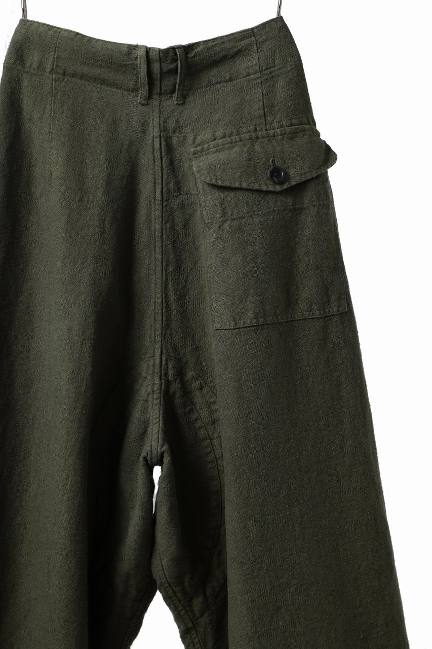 画像をギャラリービューアに読み込む, ISAMU KATAYAMA BACKLASH MILITARY TROUSERS / GARMENT NATURAL DYED LINEN CANVAS (KHAKI)