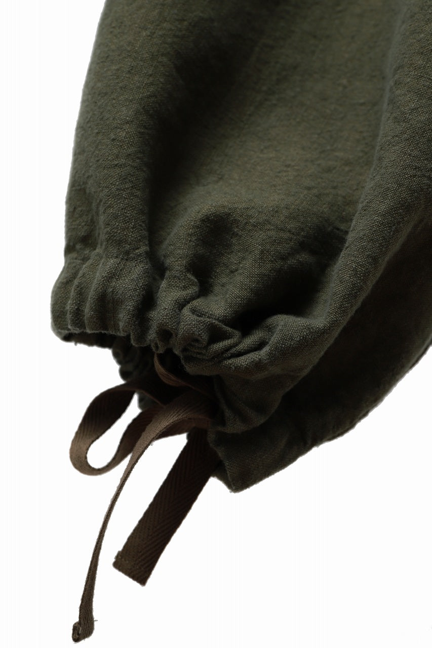 Load image into Gallery viewer, ISAMU KATAYAMA BACKLASH MILITARY TROUSERS / GARMENT NATURAL DYED LINEN CANVAS (KHAKI)
