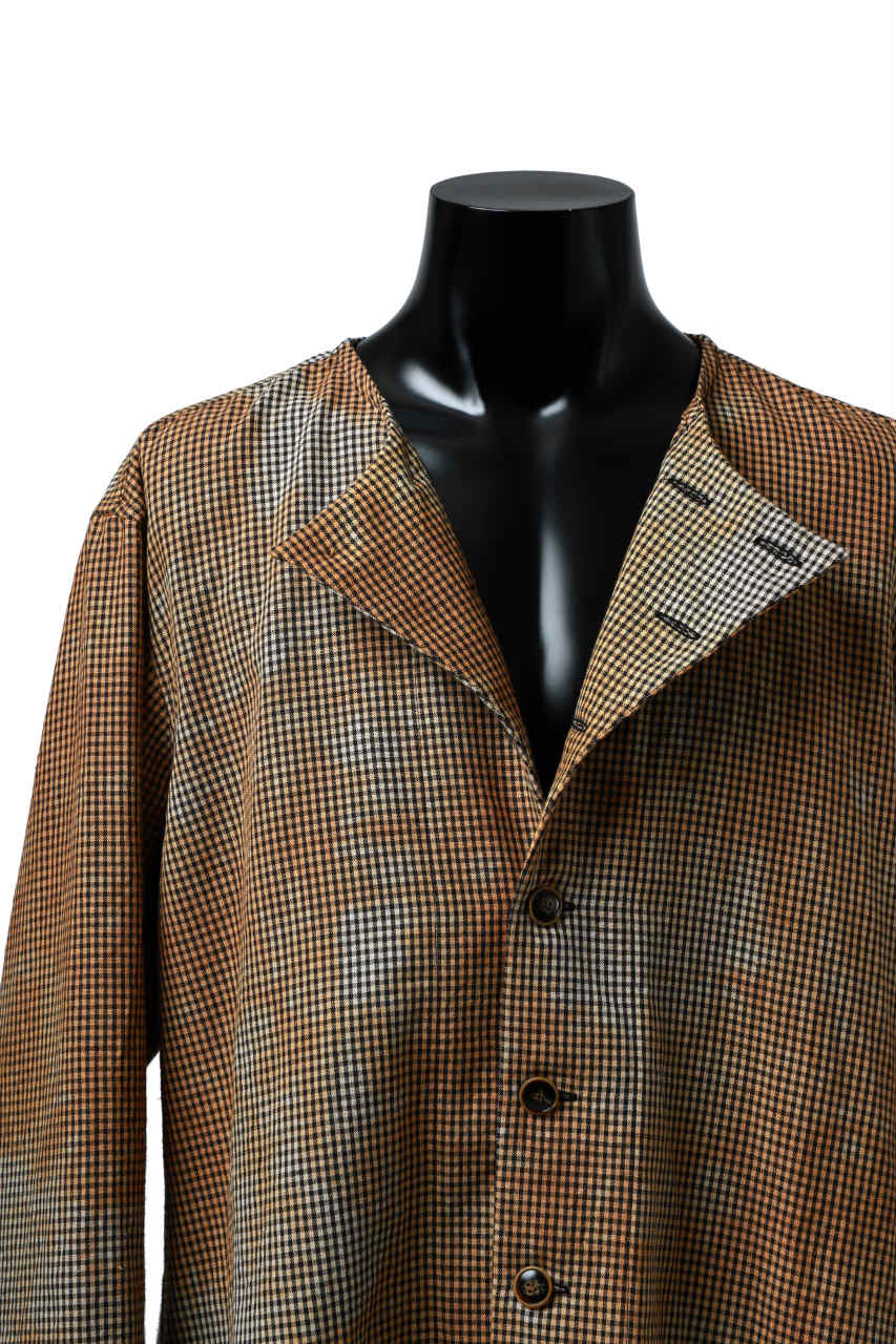 画像をギャラリービューアに読み込む, YUTA MATSUOKA exclusive round neck shirt / mottled dyeing dead stock woven (gingham check)