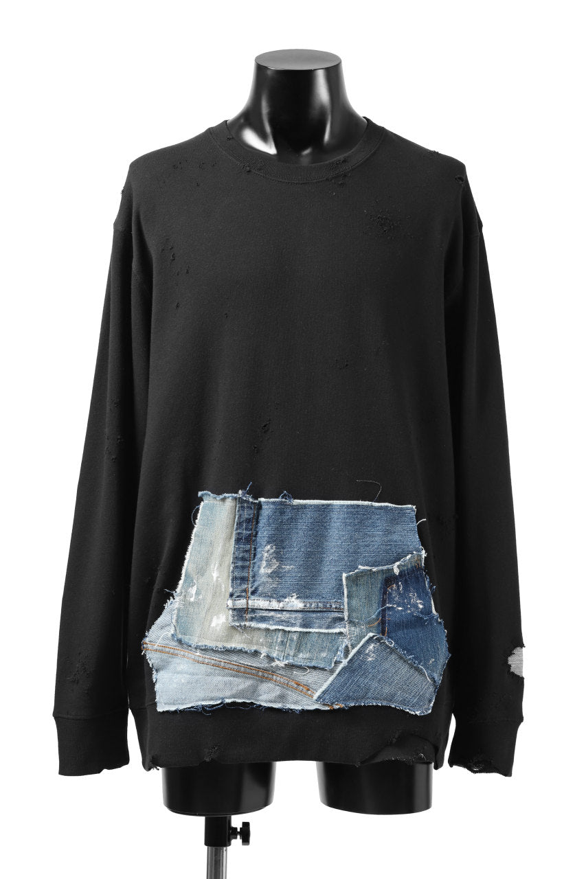 画像をギャラリービューアに読み込む, RESURRECTION HANDMADE remake sweat L/S with vintage denim pocket (BLACK#A)