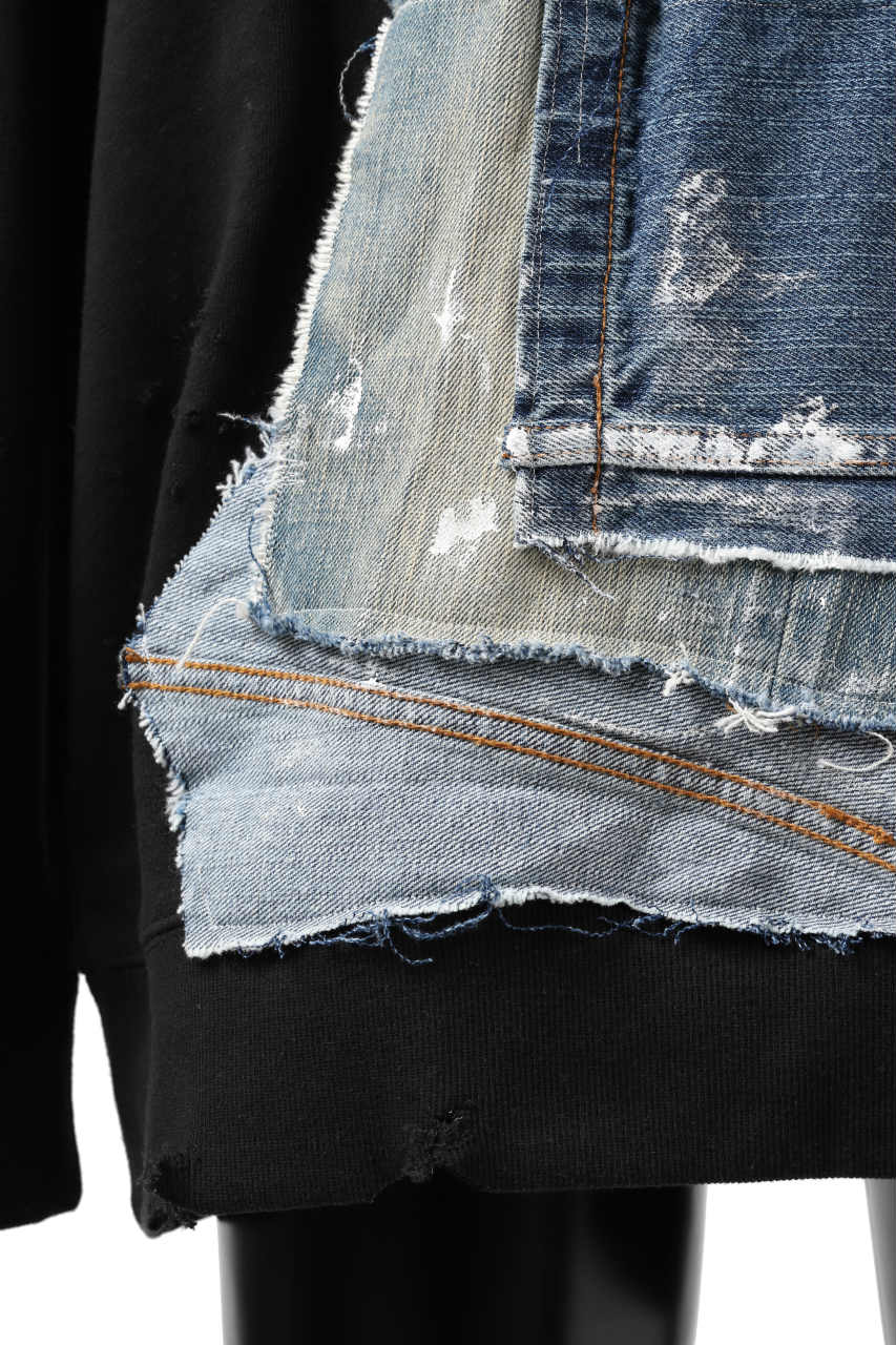 画像をギャラリービューアに読み込む, RESURRECTION HANDMADE remake sweat L/S with vintage denim pocket (BLACK#A)