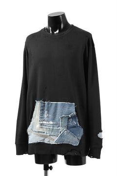 画像をギャラリービューアに読み込む, RESURRECTION HANDMADE remake sweat L/S with vintage denim pocket (BLACK#A)