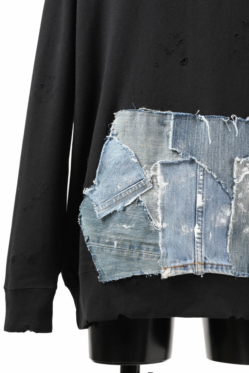 画像をギャラリービューアに読み込む, RESURRECTION HANDMADE remake sweat L/S with vintage denim pocket (BLACK#B)