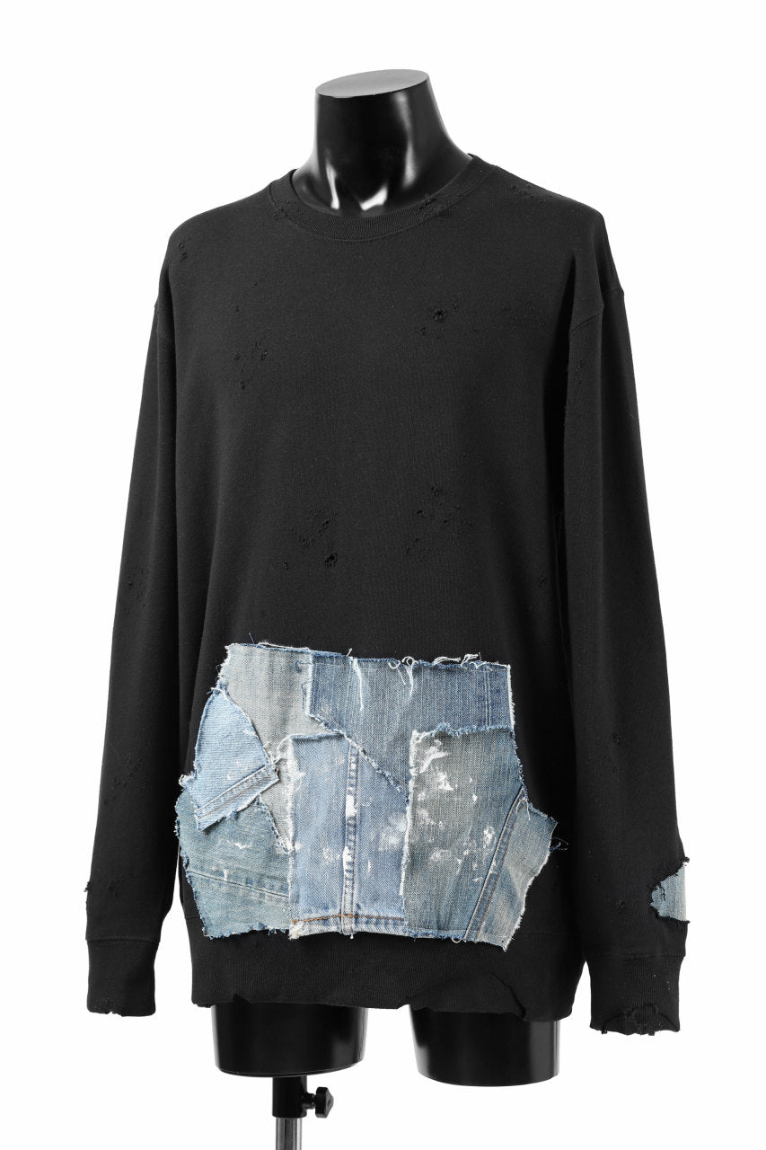 画像をギャラリービューアに読み込む, RESURRECTION HANDMADE remake sweat L/S with vintage denim pocket (BLACK#B)