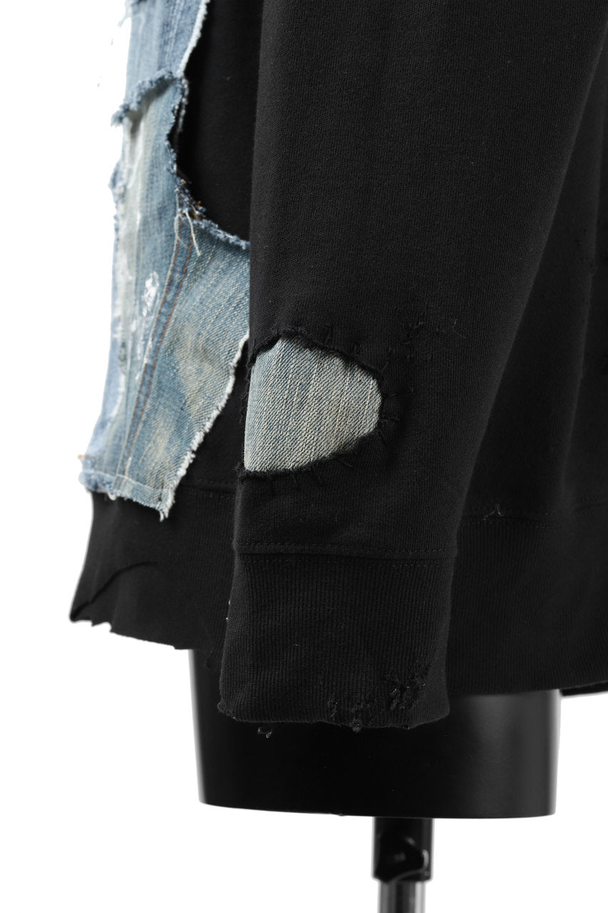 画像をギャラリービューアに読み込む, RESURRECTION HANDMADE remake sweat L/S with vintage denim pocket (BLACK#B)