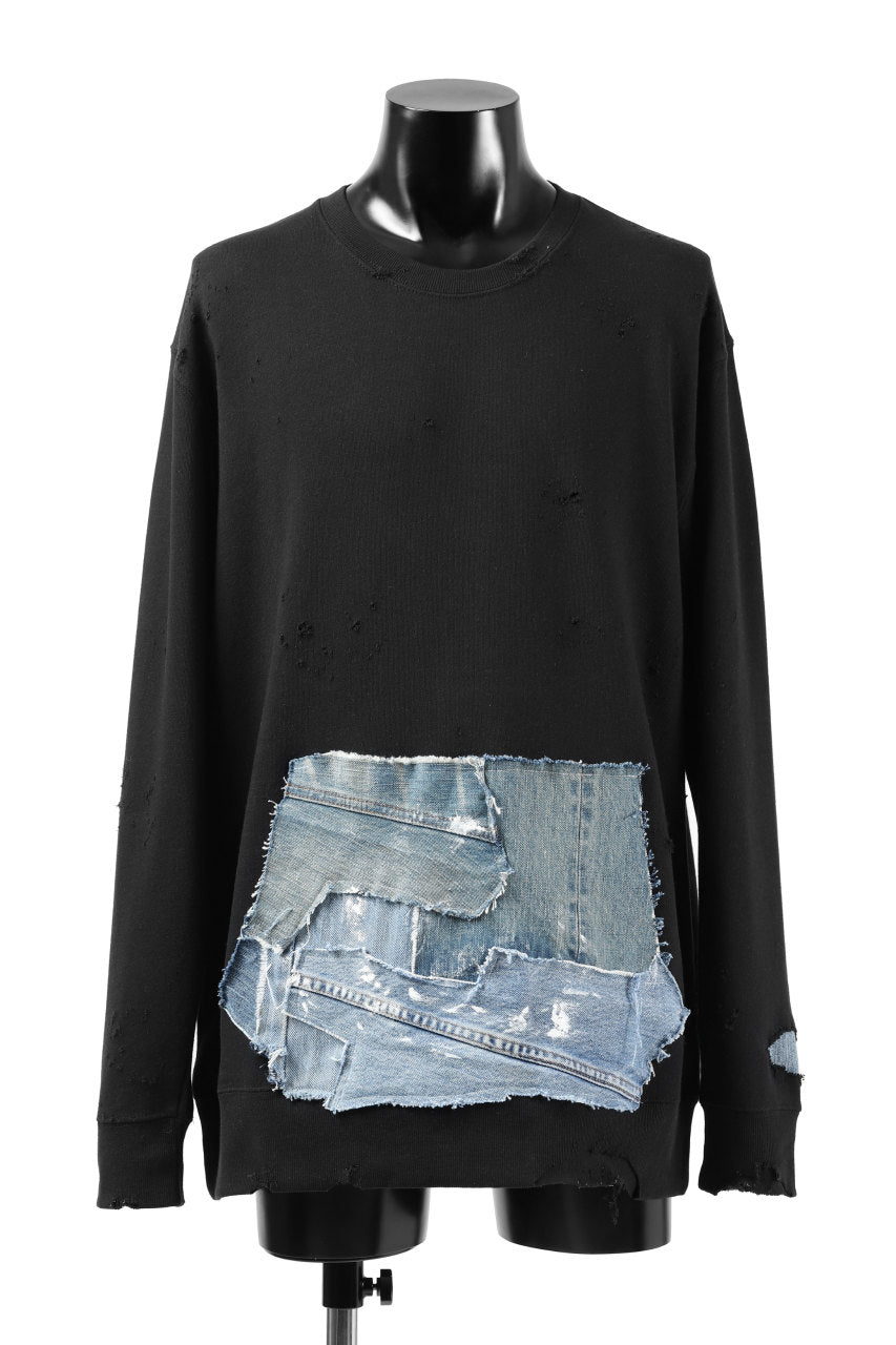 画像をギャラリービューアに読み込む, RESURRECTION HANDMADE remake sweat L/S with vintage denim pocket (BLACK#C)