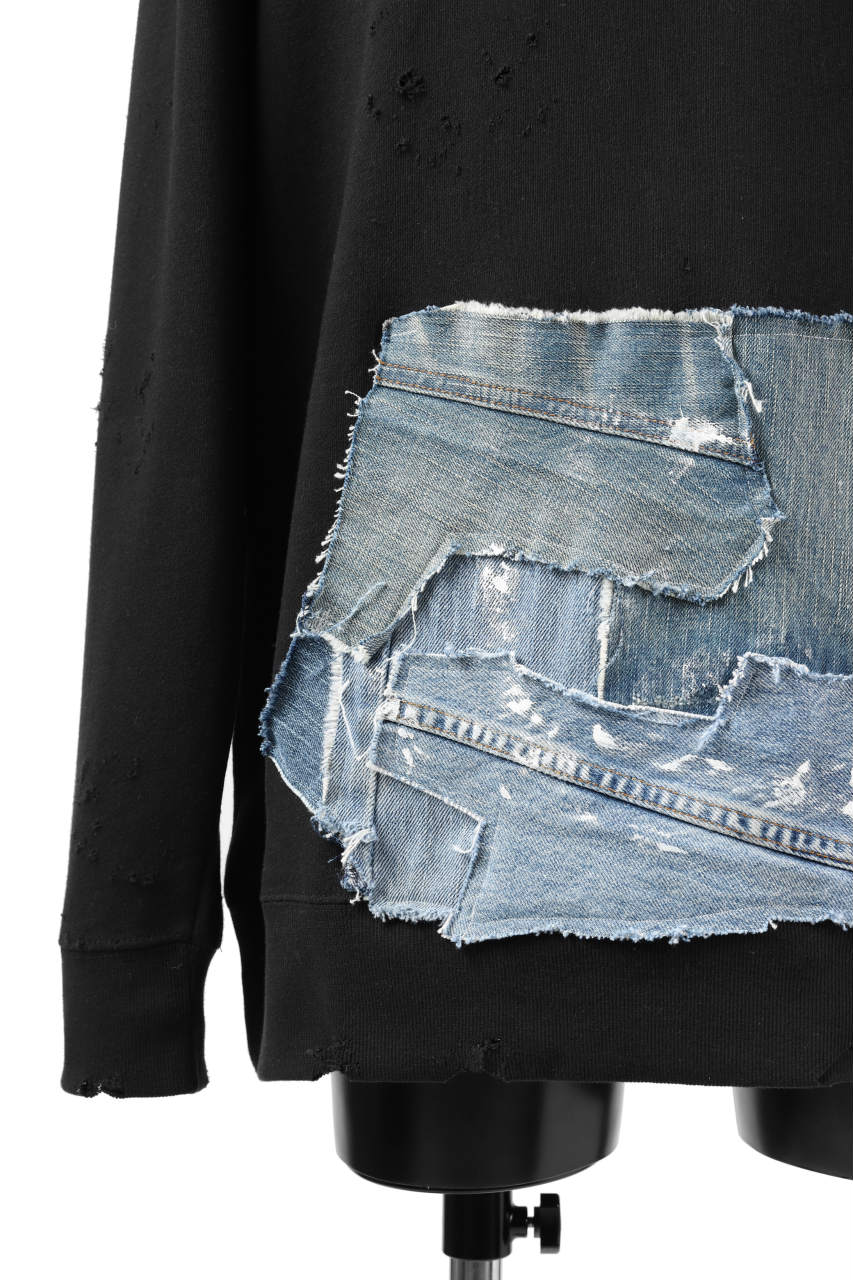 画像をギャラリービューアに読み込む, RESURRECTION HANDMADE remake sweat L/S with vintage denim pocket (BLACK#C)