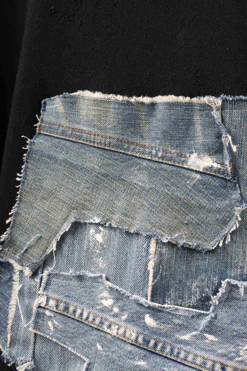 画像をギャラリービューアに読み込む, RESURRECTION HANDMADE remake sweat L/S with vintage denim pocket (BLACK#C)