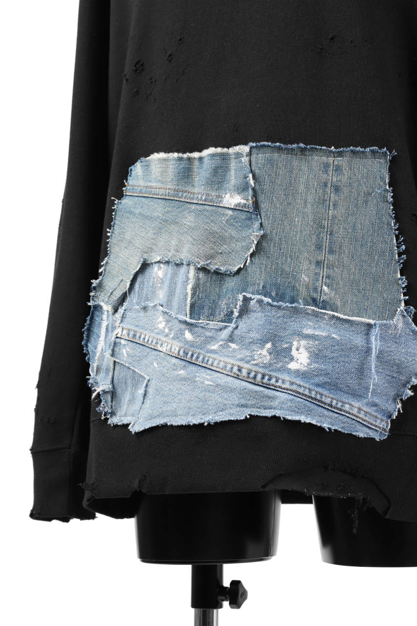 画像をギャラリービューアに読み込む, RESURRECTION HANDMADE remake sweat L/S with vintage denim pocket (BLACK#C)
