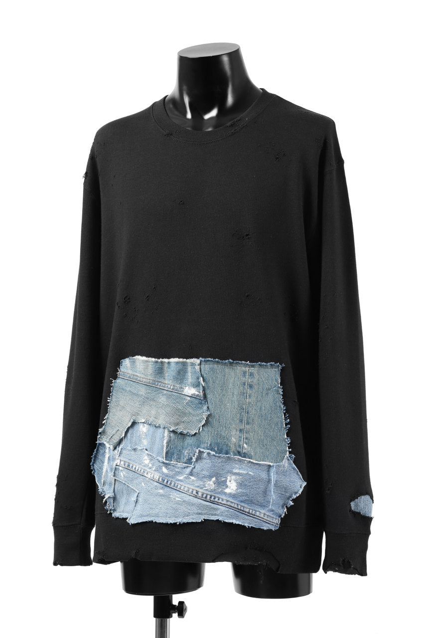 画像をギャラリービューアに読み込む, RESURRECTION HANDMADE remake sweat L/S with vintage denim pocket (BLACK#C)