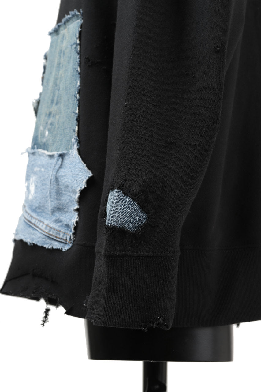 画像をギャラリービューアに読み込む, RESURRECTION HANDMADE remake sweat L/S with vintage denim pocket (BLACK#C)