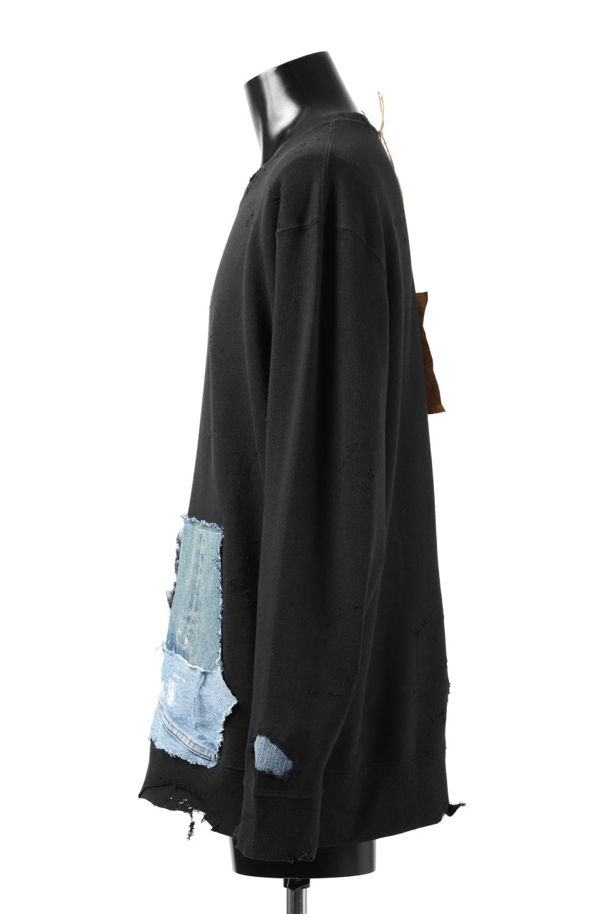 画像をギャラリービューアに読み込む, RESURRECTION HANDMADE remake sweat L/S with vintage denim pocket (BLACK#C)