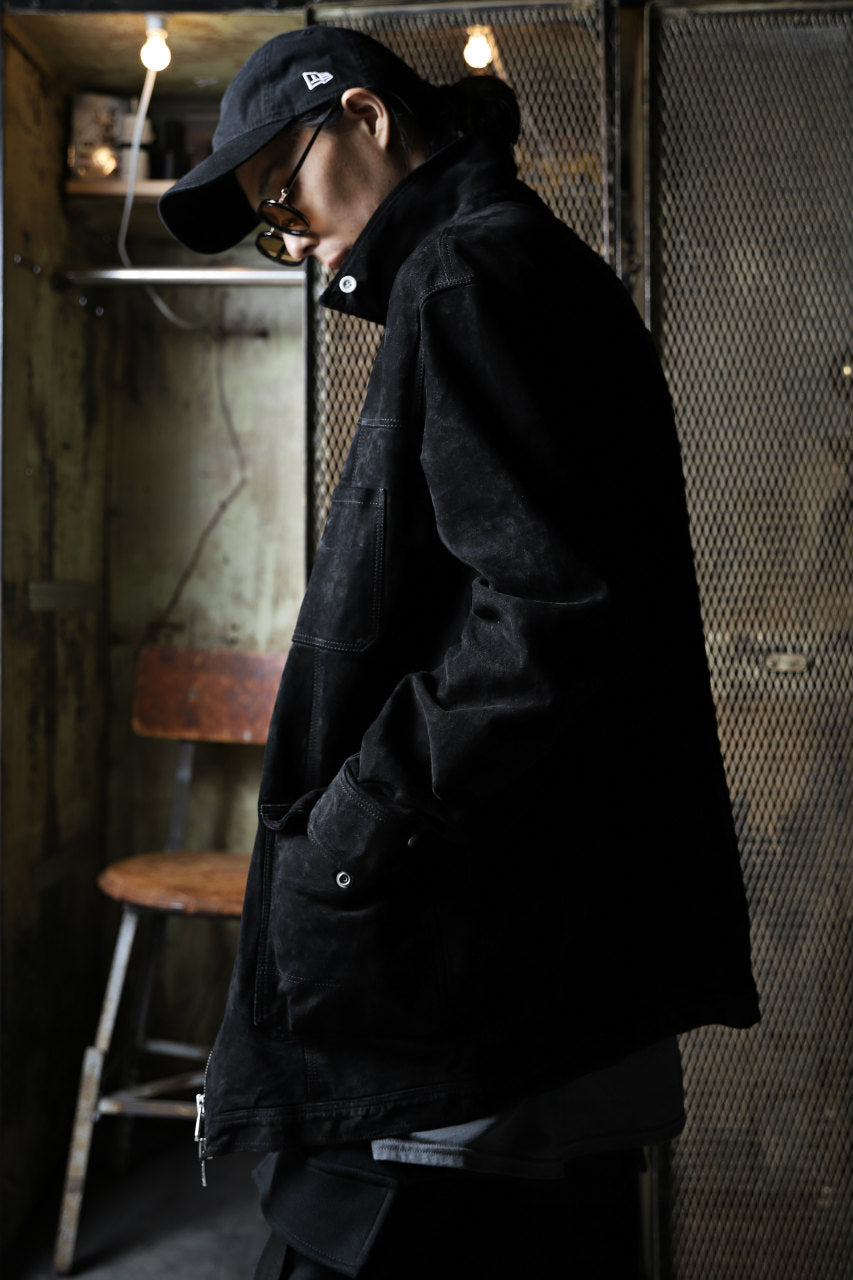 Load image into Gallery viewer, ISAMU KATAYAMA BACKLASH SUEDE COVER ALL BLOUSON / JAPAN CALF (WHITE TANNED / BLACK)