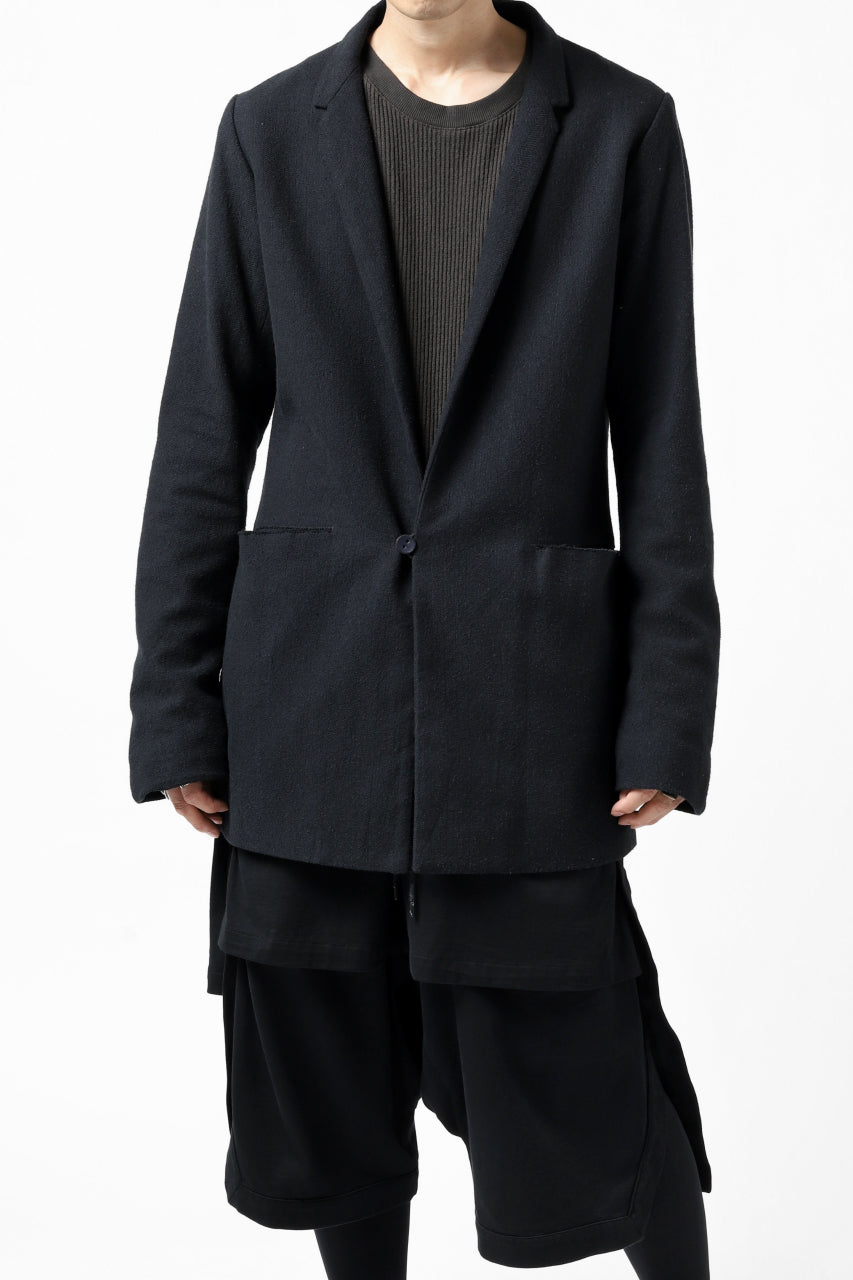 画像をギャラリービューアに読み込む, blackcrow 1B jacket silk wool cotton tweed with leather button (NAVY)