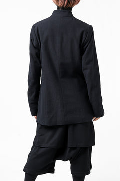 画像をギャラリービューアに読み込む, blackcrow 1B jacket silk wool cotton tweed with leather button (NAVY)