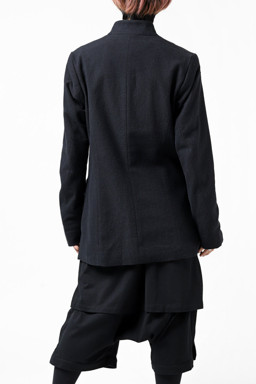 画像をギャラリービューアに読み込む, blackcrow 1B jacket silk wool cotton tweed with leather button (NAVY)