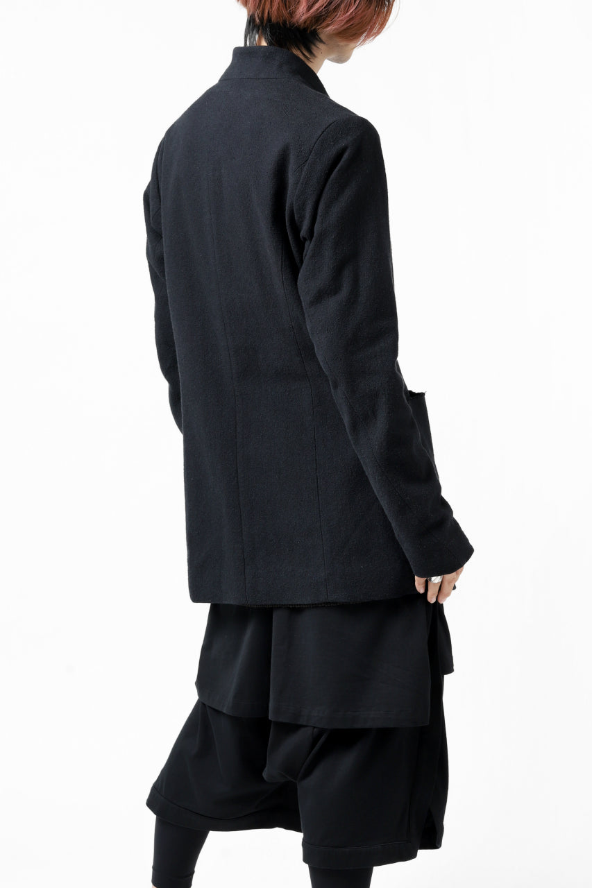 画像をギャラリービューアに読み込む, blackcrow 1B jacket silk wool cotton tweed with leather button (NAVY)