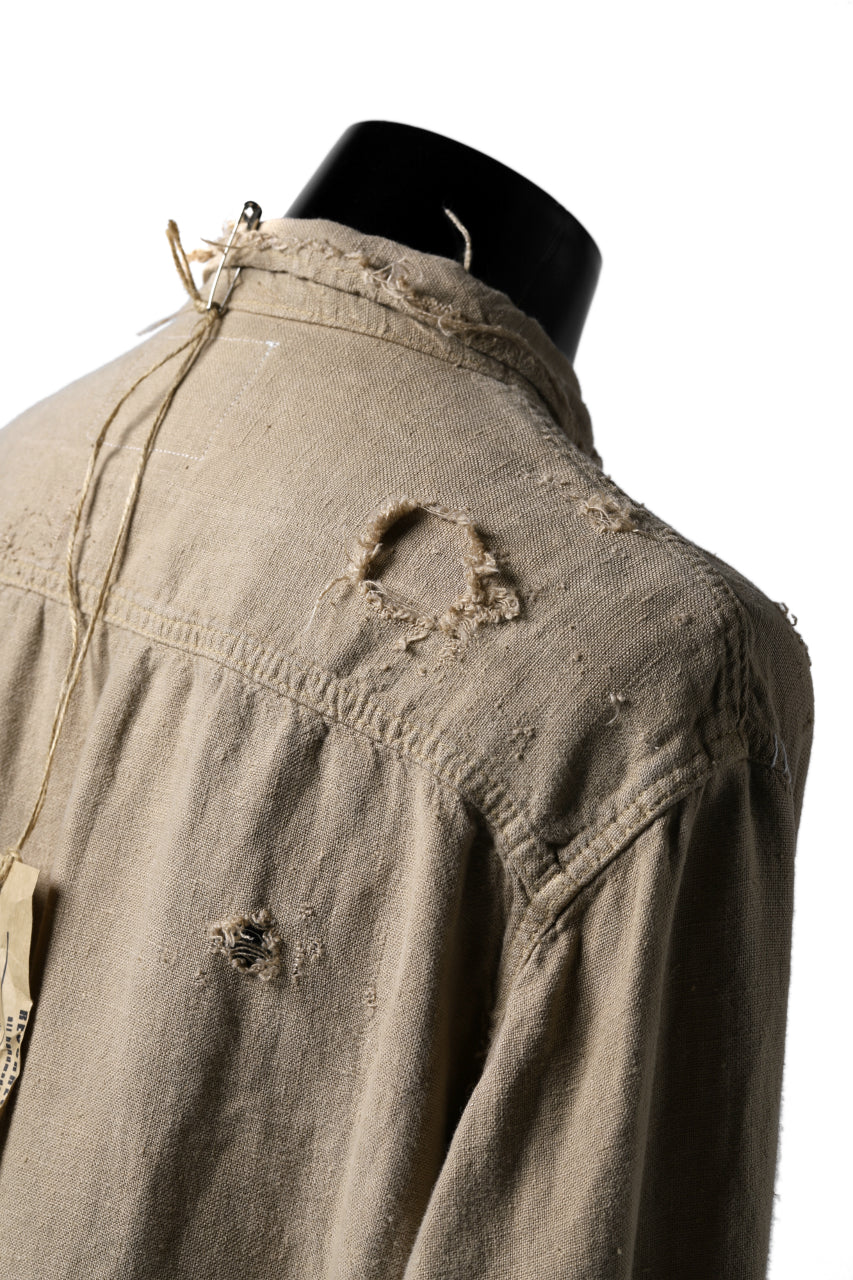 RESURRECTION HANDMADE vintage damage linen work shirt (SAND BEIGE)
