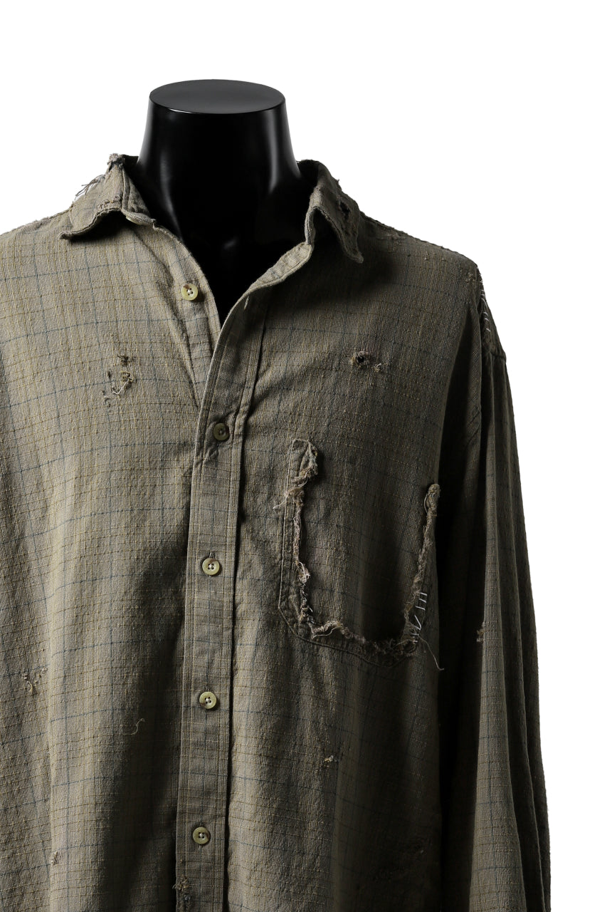 RESURRECTION HANDMADE vintage damage plaid shirt (KHAKI BEIGE)