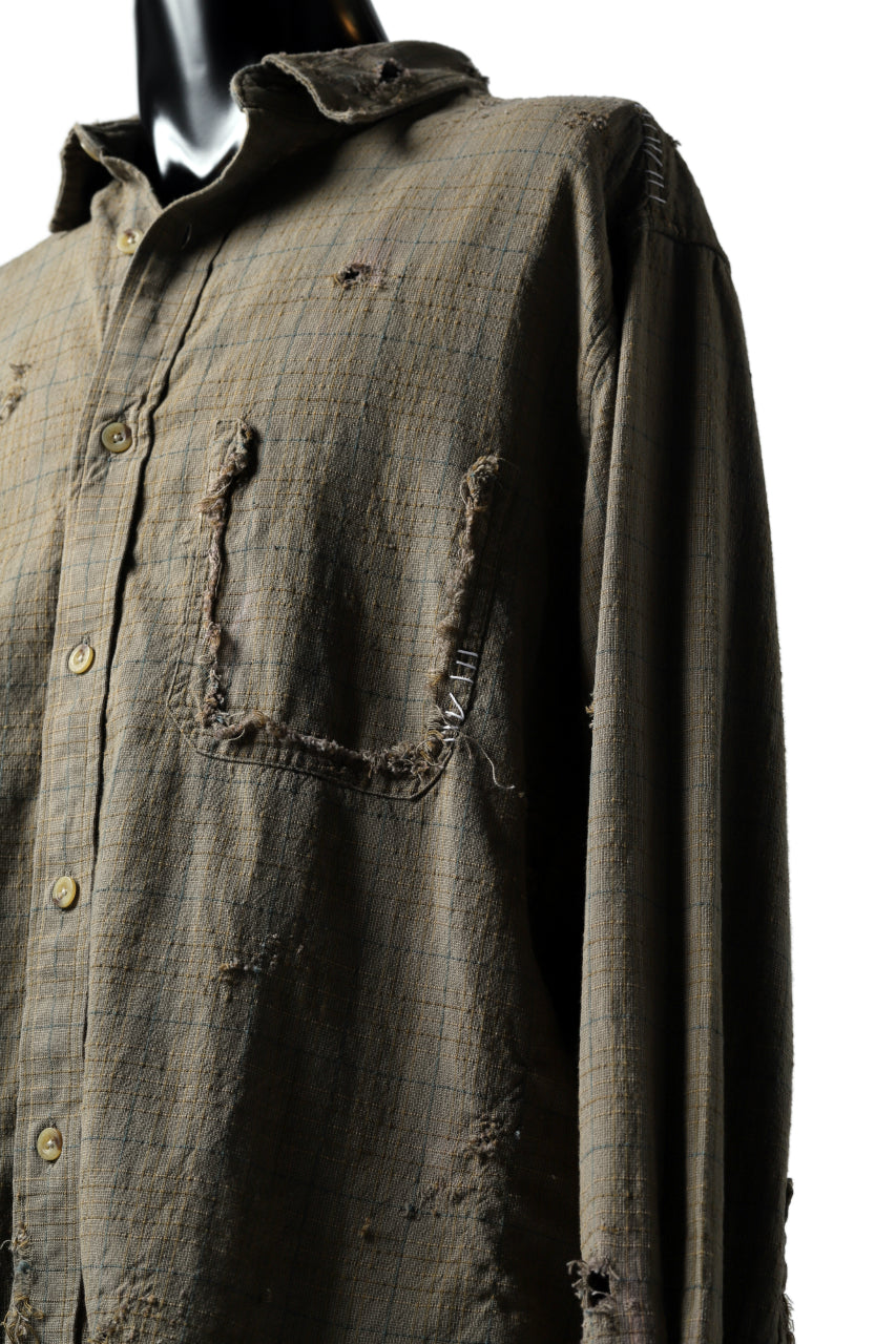 画像をギャラリービューアに読み込む, RESURRECTION HANDMADE vintage damage plaid shirt (KHAKI BEIGE)