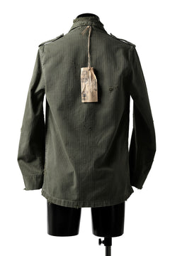 画像をギャラリービューアに読み込む, RESURRECTION HANDMADE vintage damage military herringbone shirt (KHAKI GREEN)
