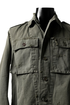 画像をギャラリービューアに読み込む, RESURRECTION HANDMADE vintage damage military herringbone shirt (KHAKI GREEN)