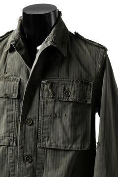 画像をギャラリービューアに読み込む, RESURRECTION HANDMADE vintage damage military herringbone shirt (KHAKI GREEN)
