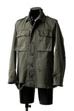 画像をギャラリービューアに読み込む, RESURRECTION HANDMADE vintage damage military herringbone shirt (KHAKI GREEN)