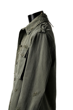 画像をギャラリービューアに読み込む, RESURRECTION HANDMADE vintage damage military herringbone shirt (KHAKI GREEN)