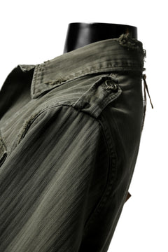 画像をギャラリービューアに読み込む, RESURRECTION HANDMADE vintage damage military herringbone shirt (KHAKI GREEN)