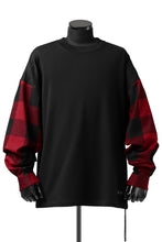 Load image into Gallery viewer, mastermind JAPAN COMBI PULLOVER TOPS / CHECK SHIRT SLEEVE (BLACK x RED)