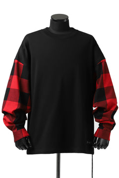 Load image into Gallery viewer, mastermind JAPAN COMBI PULLOVER TOPS / CHECK SHIRT SLEEVE (BLACK x RED)