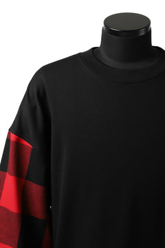 Load image into Gallery viewer, mastermind JAPAN COMBI PULLOVER TOPS / CHECK SHIRT SLEEVE (BLACK x RED)