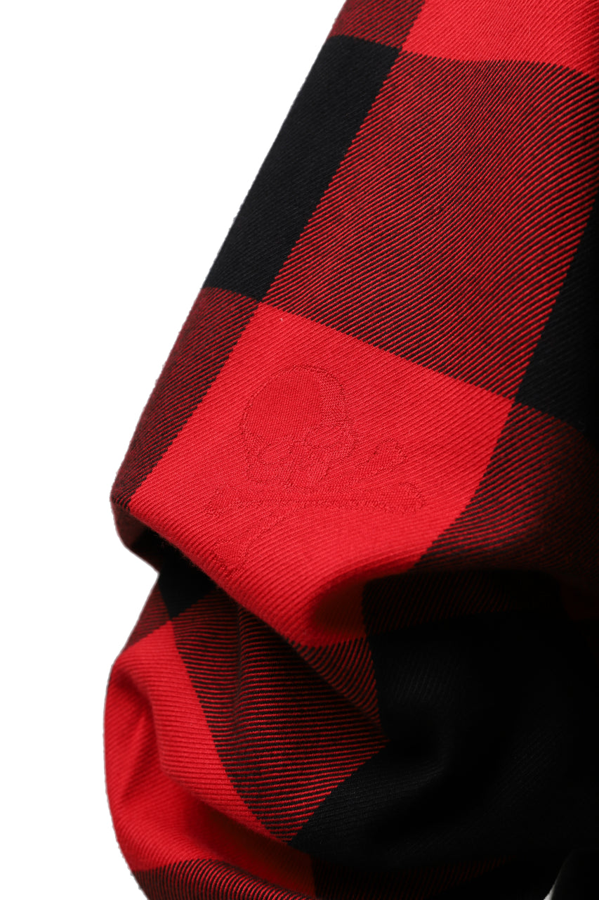 Load image into Gallery viewer, mastermind JAPAN COMBI PULLOVER TOPS / CHECK SHIRT SLEEVE (BLACK x RED)